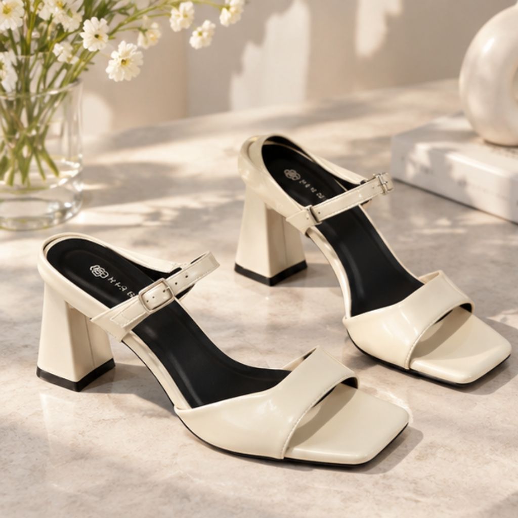 Guốc nữ cao gót mũi vuông quai kép 5cm 7cm dễ phối đồ - Ảnh 2