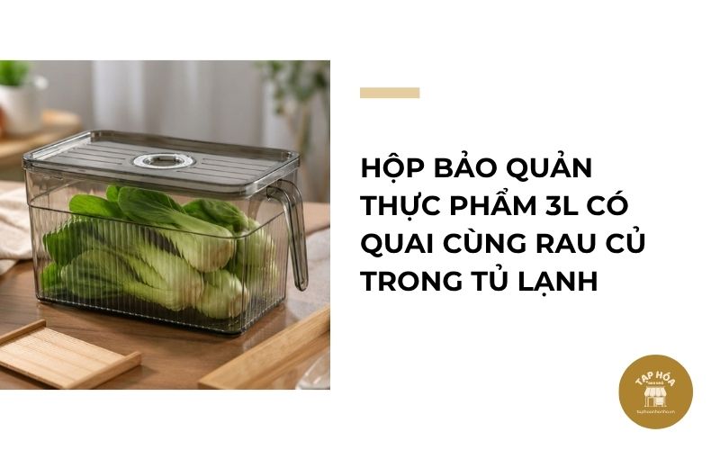 Hộp bảo quản thực phẩm 3L có quai cùng rau củ trong tủ lạnh