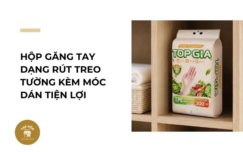 Hộp găng tay dạng rút treo tường kèm móc dán tiện lợi
