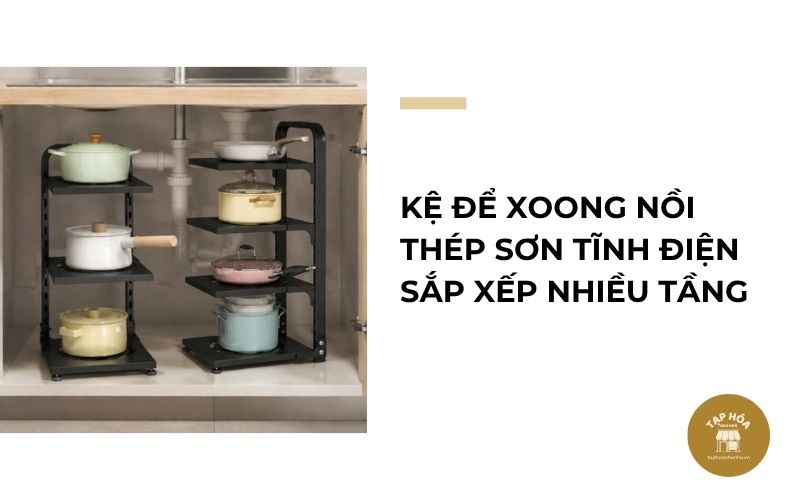 Kệ để xoong nồi thép sơn tĩnh điện sắp xếp nhiều tầng