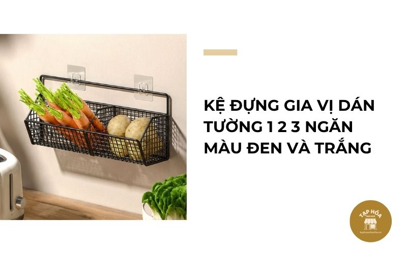 Kệ đựng gia vị dán tường 1 2 3 ngăn màu đen và trắng
