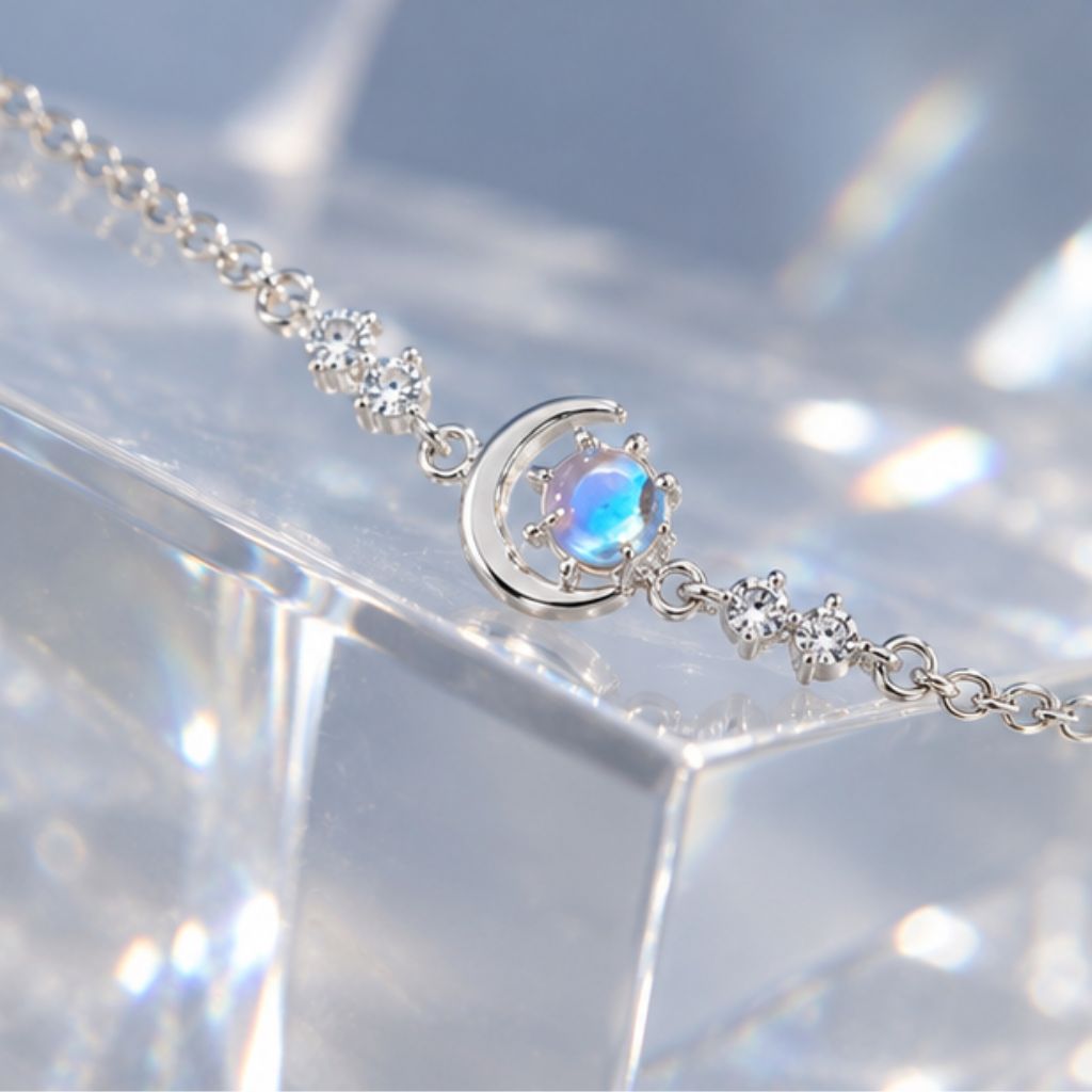 Lắc tay bạc nữ PMJ mặt trăng ôm đá Moonstone thanh lịch - Ảnh 3
