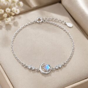 Lắc tay bạc nữ PMJ mặt trăng ôm đá Moonstone thanh lịch