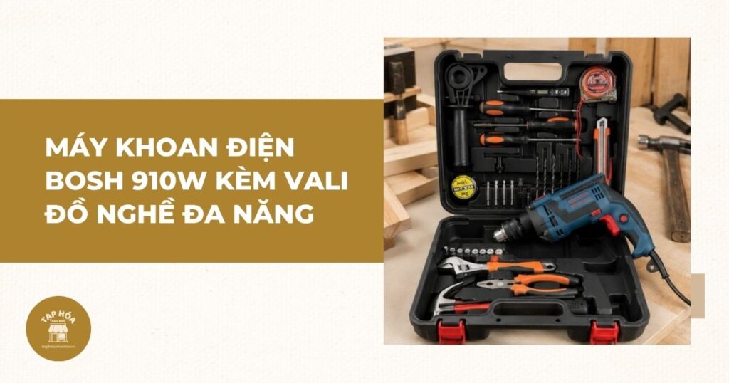 Máy khoan điện BOSH 910W kèm vali đồ nghề đa năng