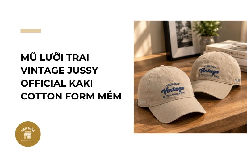 Mũ lưỡi trai vintage Jussy Official kaki cotton form mềm