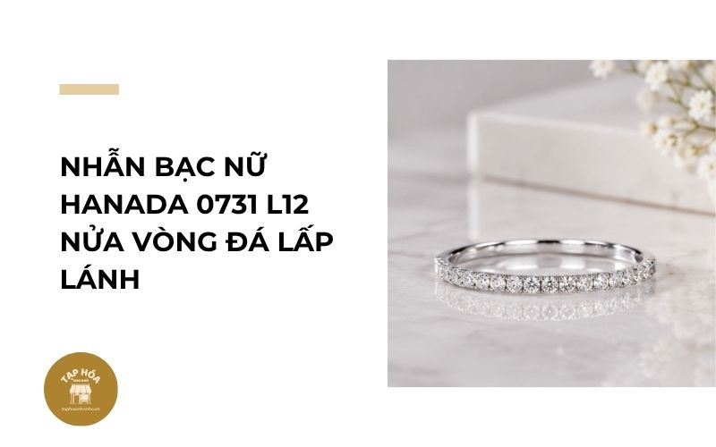 Nhẫn bạc nữ Hanada 0731 L12 nửa vòng đá lấp lánh
