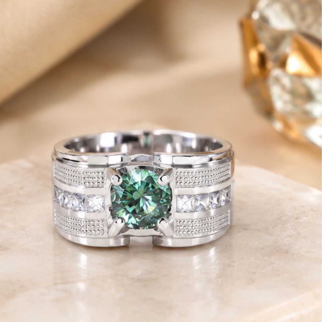 Nhẫn nam bạc Moissanite xanh lá 7 ly sang trọng - Ảnh 4