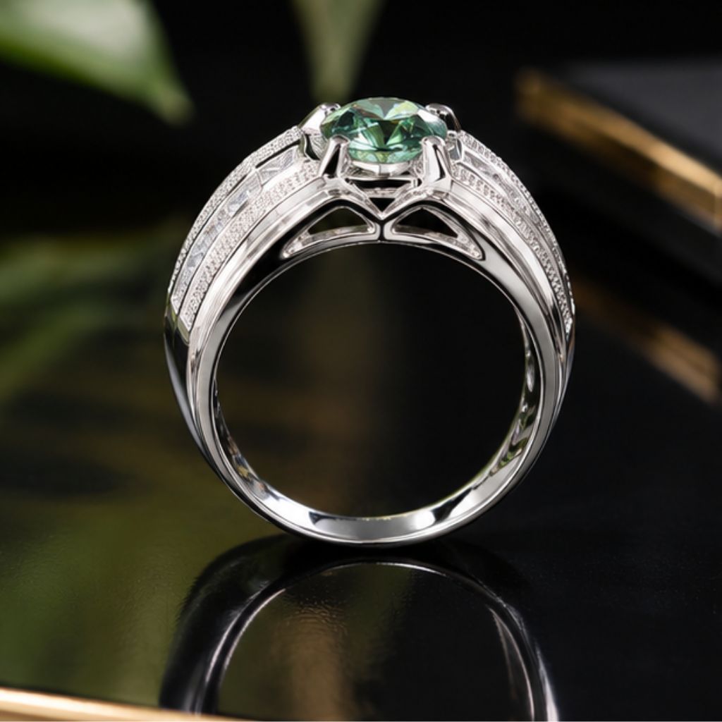 Nhẫn nam bạc Moissanite xanh lá 7 ly sang trọng - Ảnh 3