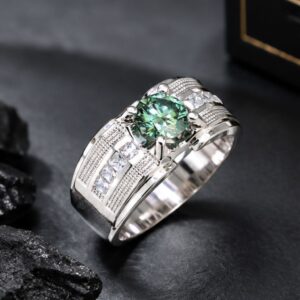 Nhẫn nam bạc Moissanite xanh lá 7 ly sang trọng