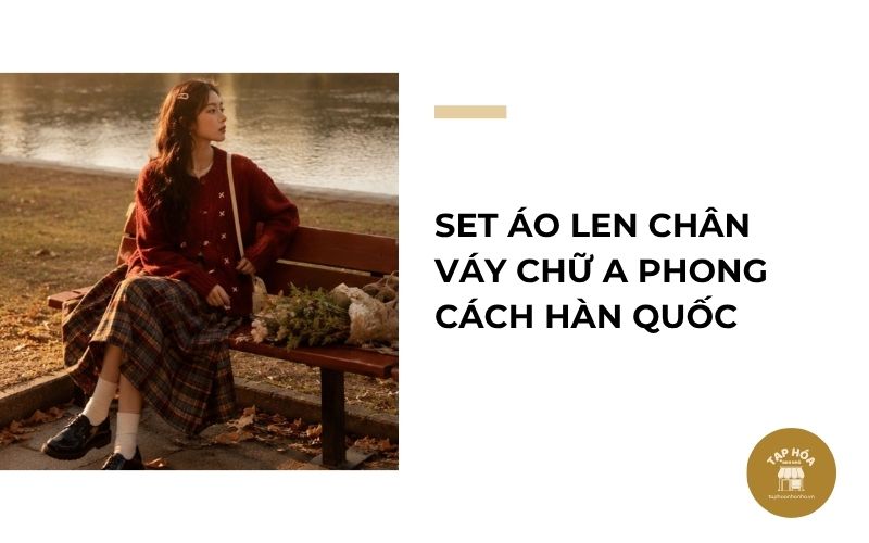 Set áo len chân váy chữ A phong cách Hàn Quốc
