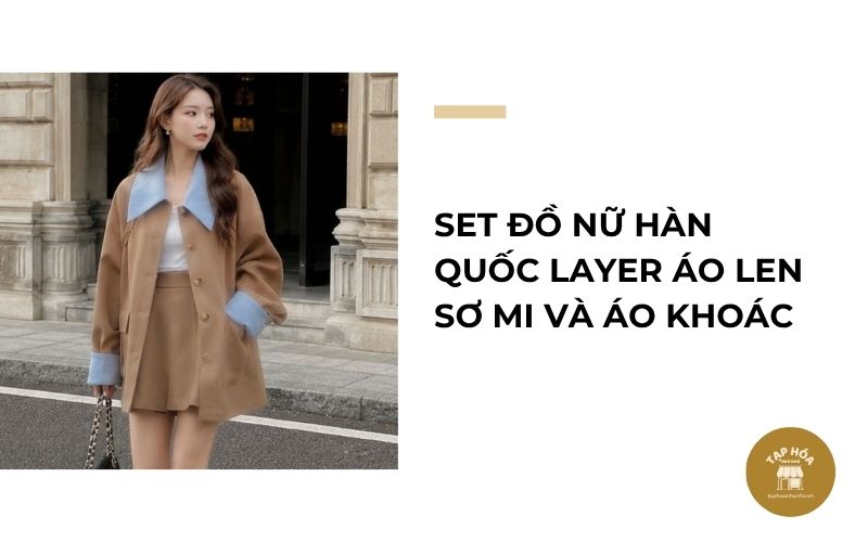 Set đồ nữ Hàn Quốc layer áo len sơ mi và áo khoác