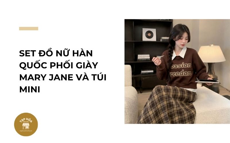 Set đồ nữ Hàn Quốc phối giày Mary Jane và túi mini