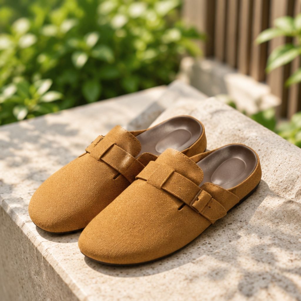Sục nữ N57 kiểu loafer da lộn đế cao 3cm, giày lười màu nâu kem - Ảnh 4