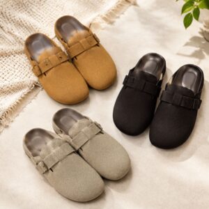 Sục nữ N57 kiểu loafer da lộn đế cao 3cm, giày lười màu nâu kem