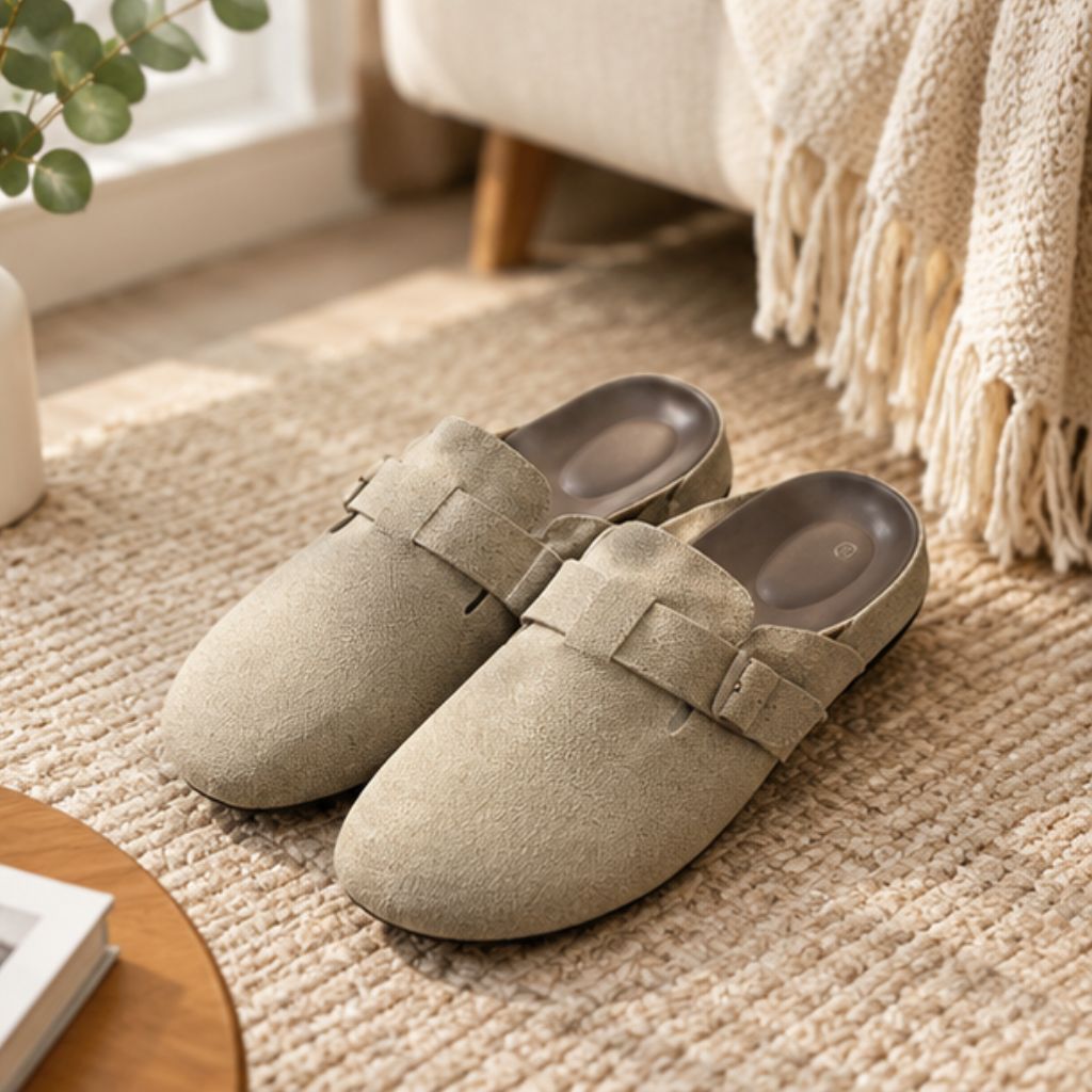 Sục nữ N57 kiểu loafer da lộn đế cao 3cm, giày lười màu nâu kem - Ảnh 3