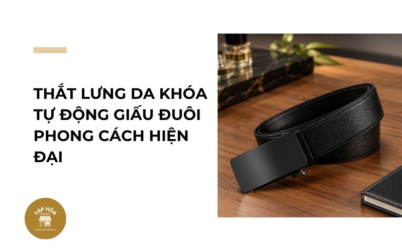 Thắt lưng da khóa tự động giấu đuôi phong cách hiện đại