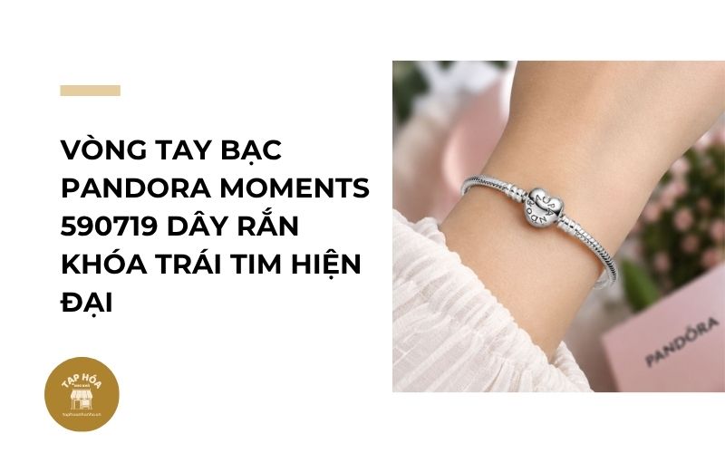 Vòng tay bạc Pandora Moments 590719 dây rắn khóa trái tim hiện đại